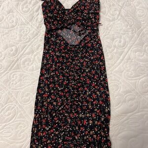 Windsor Black Dress with Red and Cream Floral Pattern